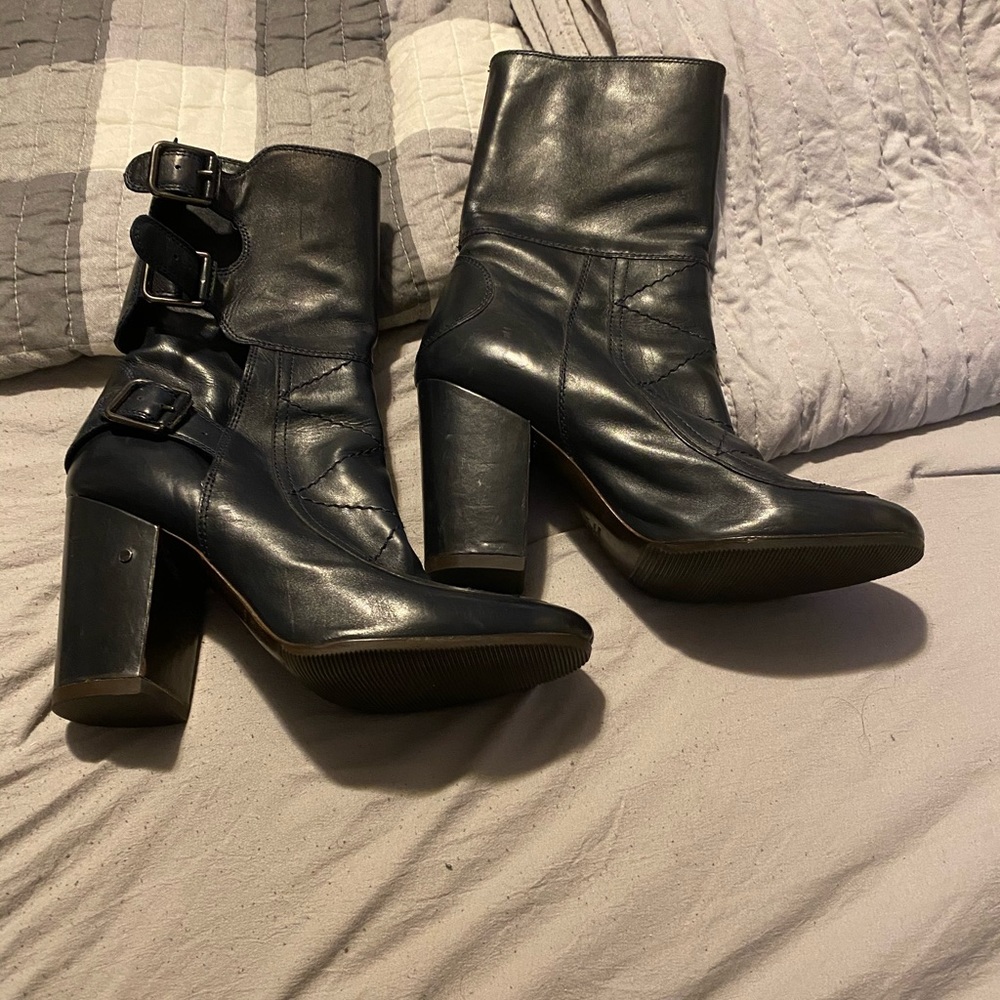 Laurence Dacade Navy Blue Leather Ankle Boots
